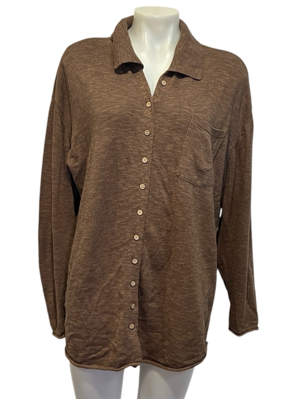 Free People beach brown button down oversized cotton linen sweater Small